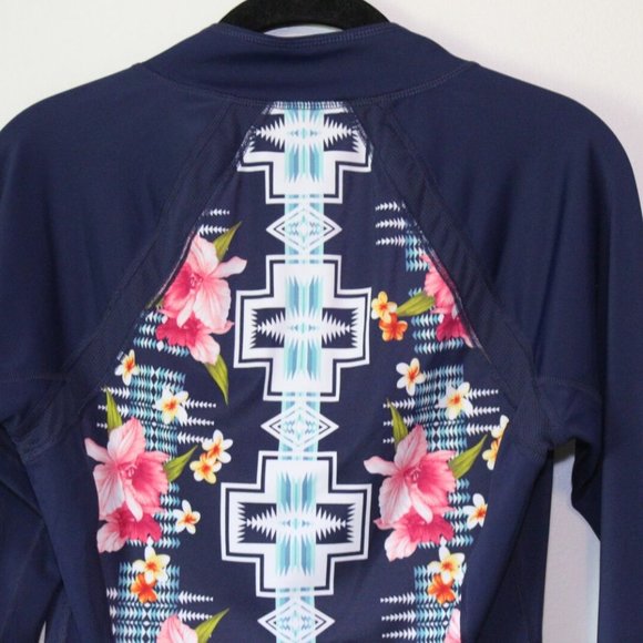 Tommy Bahama + Pendleton Tropical Zip Swim Surf Rashguard Navy Small H13258 - Picture 10 of 10